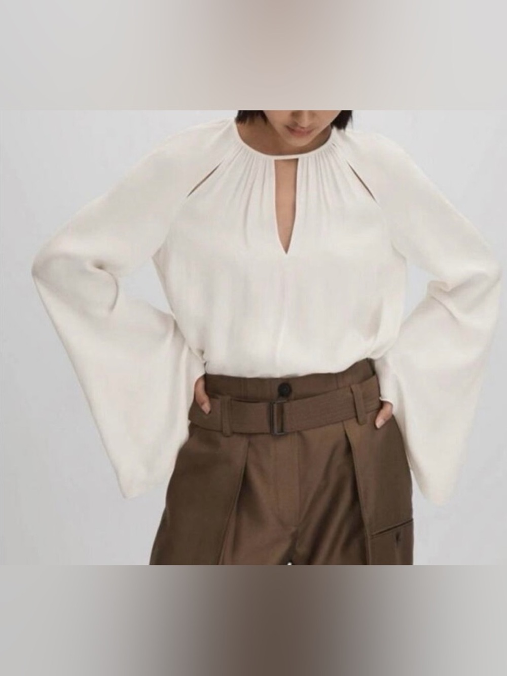 REISS Gracie Cutout Bell Sleeve Top - NWT - size 10 - ivory